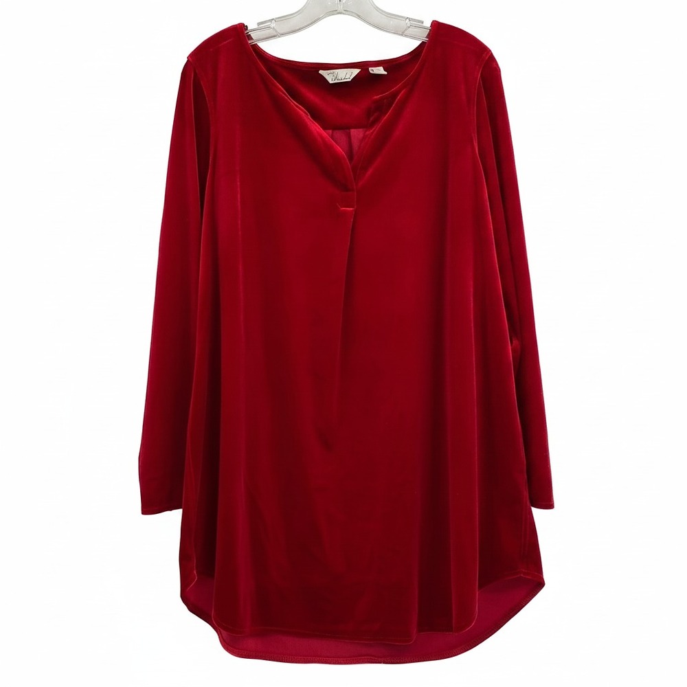 Caffe Marrakesh Red Velvet Tunic Blouse | Women’s L, Polyester/Spandex